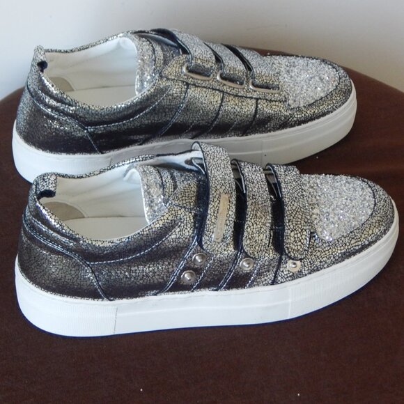 Alessandro Dell’ Acqua Leather Low Top Glitter Silver Sneaker Shoe US 8.5B NIB - Picture 1 of 15